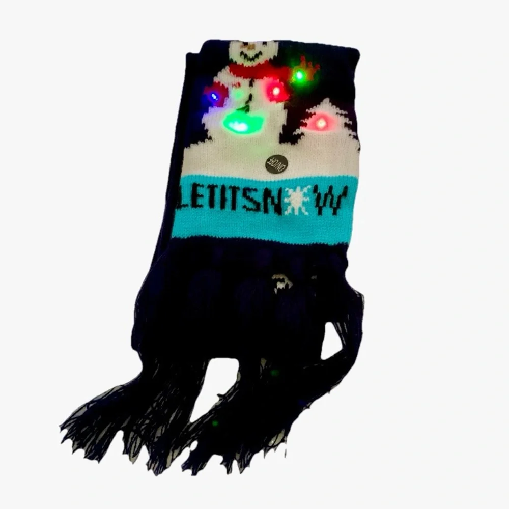 NWOT Christmas Gift Winter Hat Beanie Scarf LED Lights Let It‎ Snow Snowman Kids